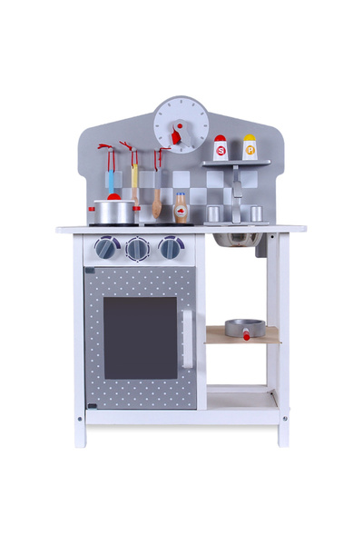 Little Story مطبخ خشبي مع ساعة حائط - رمادي أردوازي