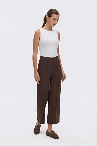 KADRİYE BAŞTÜRK High Waist Fit Cut Crepe Trousers Brown