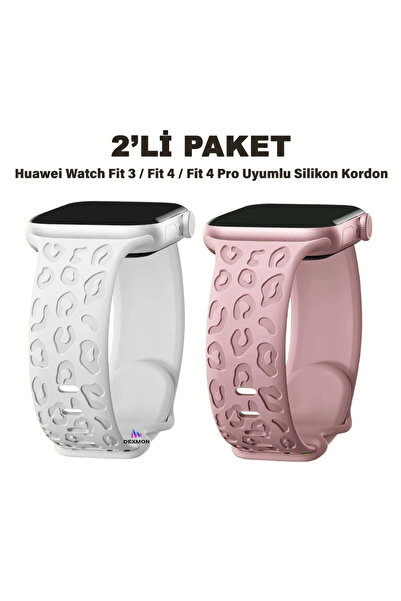 Dexmon Huawei Watch Fit 3 / Fit 4 / Fit 4 Pro Uyumlu Leopar Desenli 2’li Sili...