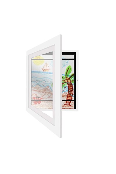 Flippy Rama Foto Flippy, Lemn MDF, Depozitare Desene A4, Sticlă Securizată, Alb