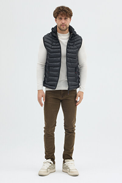 X-AVIR Erkek Siyah Çıkarılabilir Kapüşonlu Şişme Yelek-Yeni Sezon