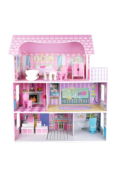 Little Story Wooden Dollhouse Triple Floor Castle Villa w/ Furniture and Acce...