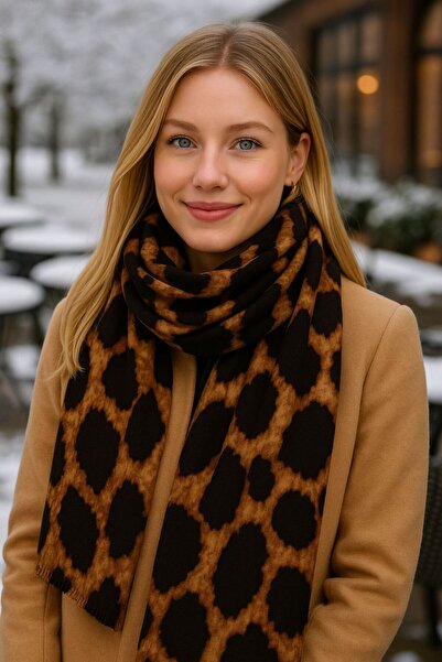 MARBERRY Brown Leopard Patterned Transitional Women's Shawl