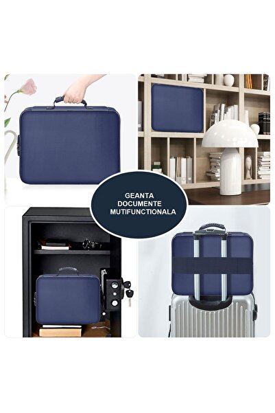 Flippy Document Storage Bag, Security Code, Waterproof, 37x10.5x27 cm, Navy Blue