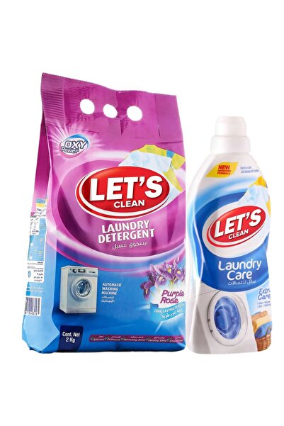 Let's Clean مسحوق غسيل أوتوماتيك برائحة الورد الأرجواني 2 كجم ومنظف سائل للعن...