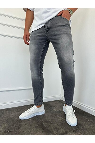 KağanKY Blugi slimfit gri cu aspect uzat