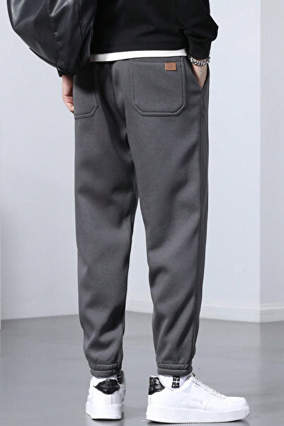 GENIUS STORE Ανδρική αθλητική φόρμα με φλις κορδόνια στη μέση Jogger αθλητικό παντελόνι SPOR-ESF001