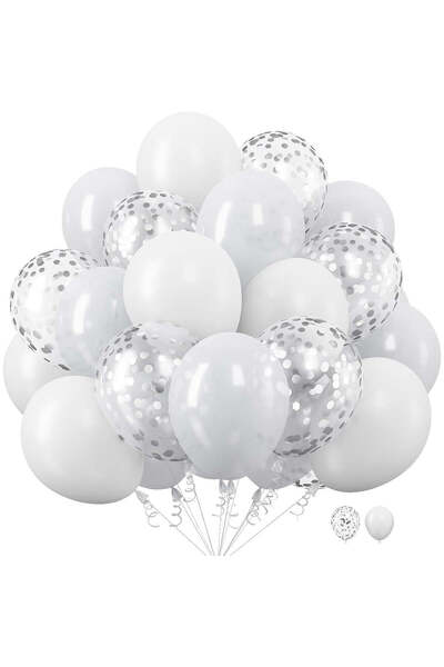 vivimall Set de 10 baloane din latex, 30 cm, 5 x albe, 5 x confetti, 2,8 g