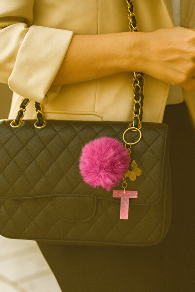 Bellinzona Ключодържател и талисман с буква Т в розово с блестящ ефект [с опц...