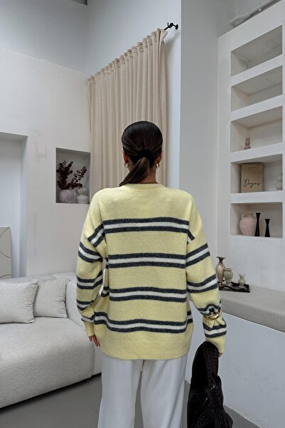 mylove Çizgili Oversize Triko Kazak Sarı