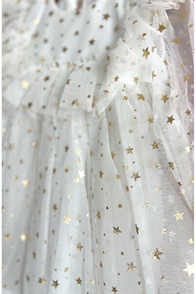 2kids2mom Rochie pentru fetiță, cu mâneci lungi, tutu din tul, cu stele, ziua de naștere, zi specială, petrecere, nuntă, rochie pentru fetiță