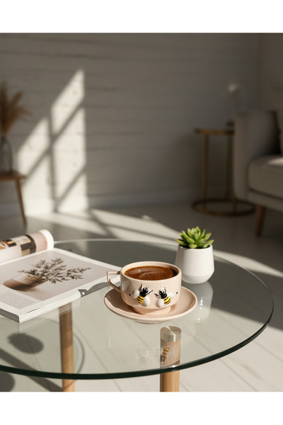 woness studio Handmade Bee Detail Ceramic Coffee Cup with Saucer for 1 Person