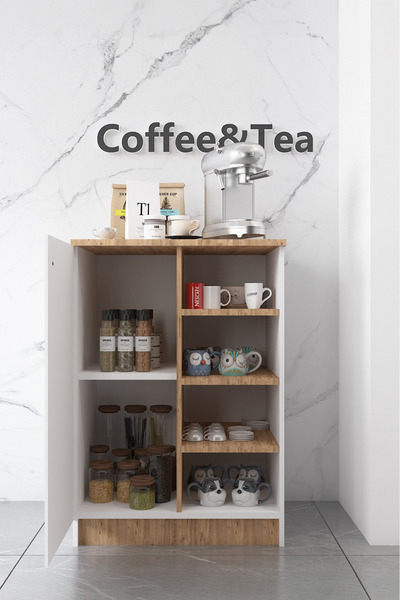 ESYAH Tekli Küçük Ahşap-beyaz 65cm Kahve Köşesi - Çok Amaçlı Dolap