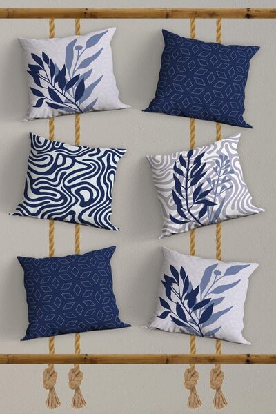 Belle Benoit 6-пакет синьо-білих декоративних двосторонніх цифрових принтів, наволочки, чохли для подушок, на блискавці