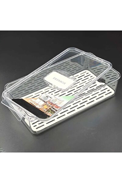 PUFO Food box with removable sieve and vented lid, for fruits, vegetables or food, 32 x 21 x 5.5 cm