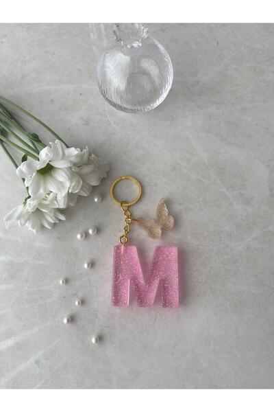 Bellinzona М писмо розов блестящ ключодържател и талисман [с опция за помпон]