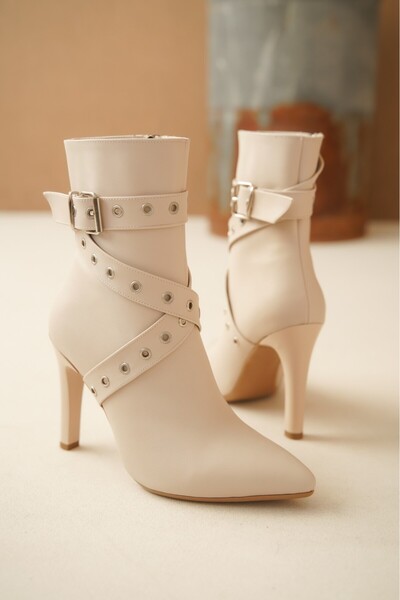 BESKAR Μπότες με τακούνι Atye Beige Skin