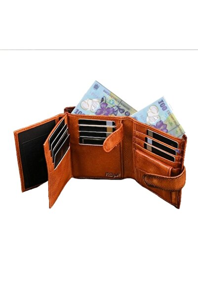 PriStyle Portofel bărbătesc premium din piele naturală, 20 de buzunare, închi...