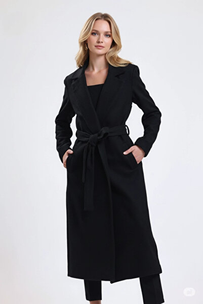 hazelin Palton lung din cașmir cu curea neagră pentru femei HZL25W-BD191471