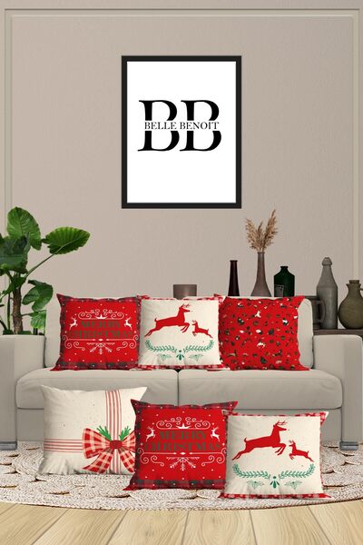 Belle Benoit 6-Piece Christmas Patterned, Decorative Double-Sided Digital Printing, Pillowcase, Throw Pillow Cover, Zippered