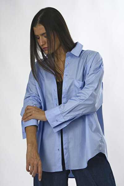 ABBRA Cămașă oversize din poplin pentru femei, 100% bumbac, cu un singur buzunar