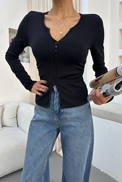 mylove Button Detail Blouse Black