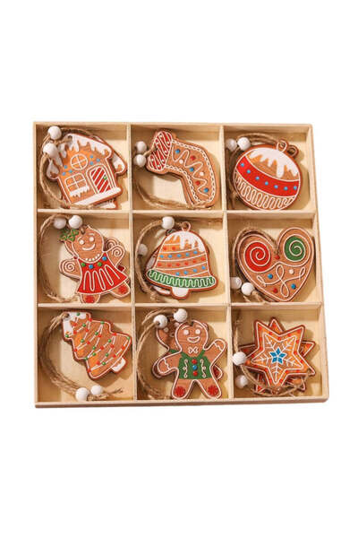 vivimall Set 18 Christmas Decorations Made of Wood, With Cord for Hanging In The Christmas Tree, Various Mode