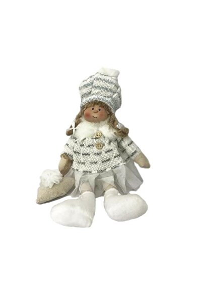 JollyMag Vianočná dekorácia, dievčatko, bielo-sivá, 22 cm