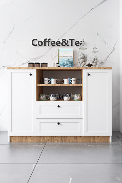 ESYAH Ahşap-beyaz 120cm Çiftli Kahve Köşesi - Çok Amaçlı Dolap