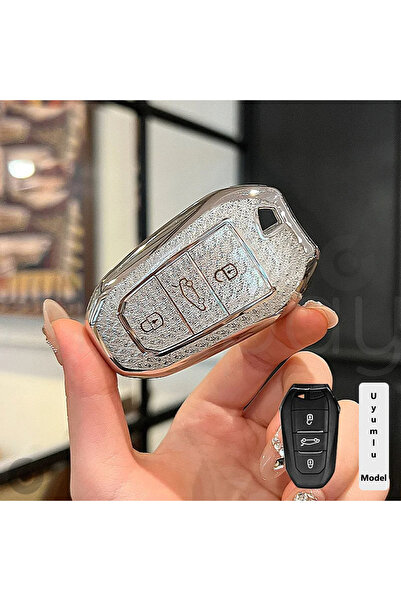 Alazpay Peugeot 208 308 508 2008 3008 5008 Elmas Kesim TPU Anahtar Kılıfı (Be...
