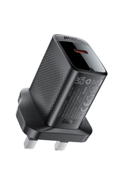 Acefast شاحن حائط سريع الشحن A83، PD20W، منفذ USB-C واحد، تبريد أسرع، حجم أصغر - أسود