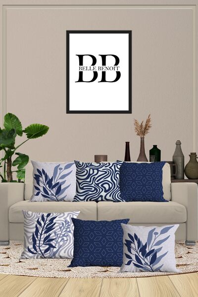 Belle Benoit 6-пакет синьо-білих декоративних двосторонніх цифрових принтів, наволочки, чохли для подушок, на блискавці