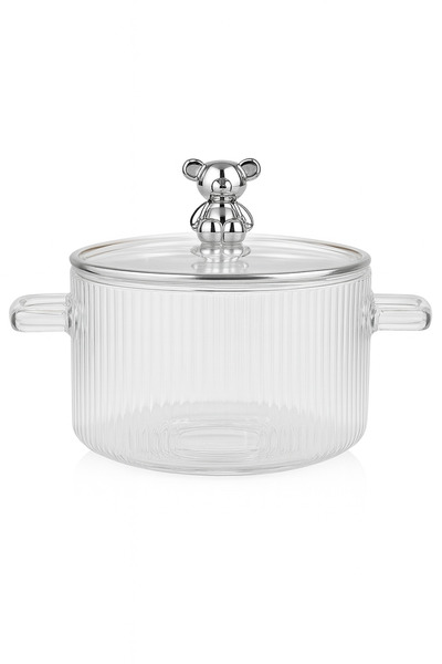 Delisoga GÜMÜŞ AYICIK KULPLU CAM TENCERE 1LT