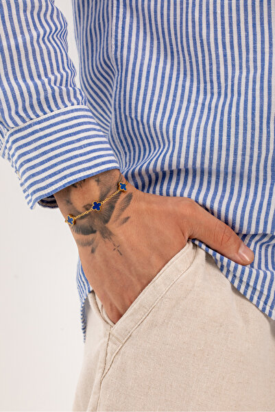 Fjellor سوار فولاذي بتصميم متوسط الحجم باللون الذهبي والأزرق الداكن للجنسين