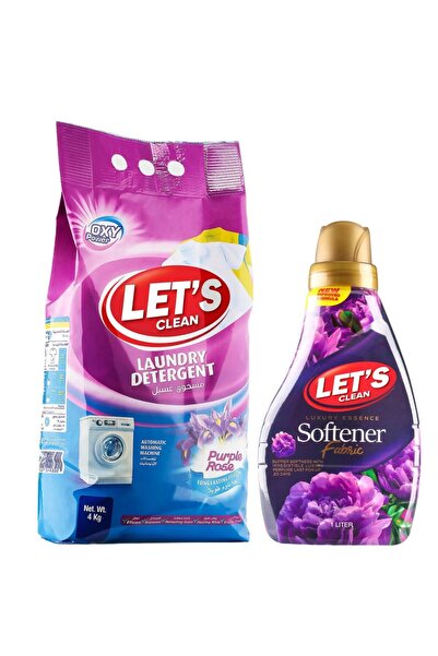 Let's Clean مسحوق غسيل أوتوماتيك برائحة الورد الأرجواني 4 كجم ومنعم أقمشة فاخ...
