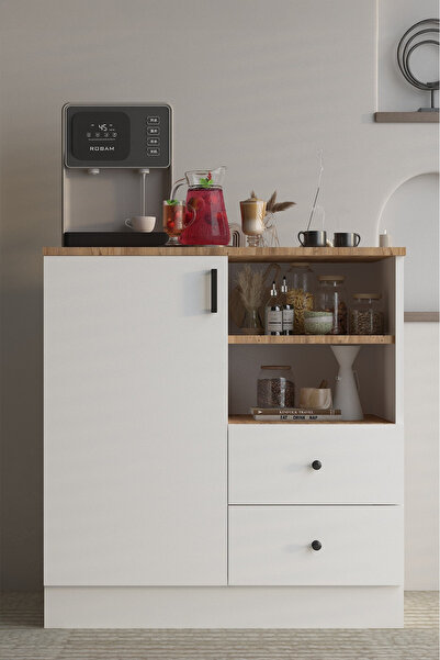 ESYAH Ahşap-beyaz Tekli Kahve Köşesi Düz Kapak - Çok Amaçlı Dolap