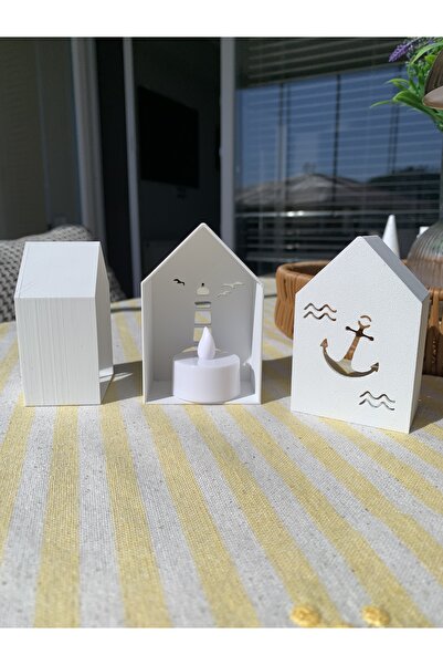 Root Made Dekoratif 3'lü Ev Tealight Mumluk Seti Yaz - Deniz Temalı, Balkon, Konsol, Sehpa, Kahve Sunum Süsü