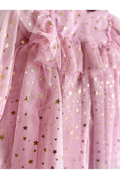 2kids2mom Kız Bebek Elbise Uzun Kollu Tüllü Tütü Yıldızlı Doğum Günü Özel Gün Parti Düğün Kız Çocuk Elbise