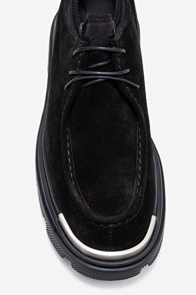 MARCOMEN Men's Thick Sole Lace-Up Casual Shoes Real Suede Leather Mc 22437 Black