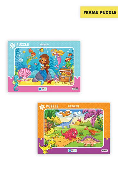 Blue Focus 2 Pcs 30 Pieces Children's Puzzle Mermaid and Dinosaurs