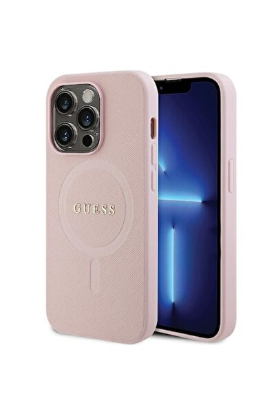 Guess Carcasă de telefon pentru iPhone 14 Pro, model Saffiano roz