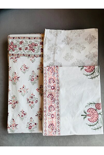 SARAS LABEL Heritage Block Print 100% Cotton Percale Bedsheet with 2 Pillowcases