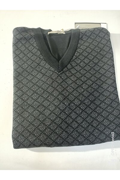 güleç gym Yamak Knitwear Steel Knit Wool V-Neck Patterned Sweater
