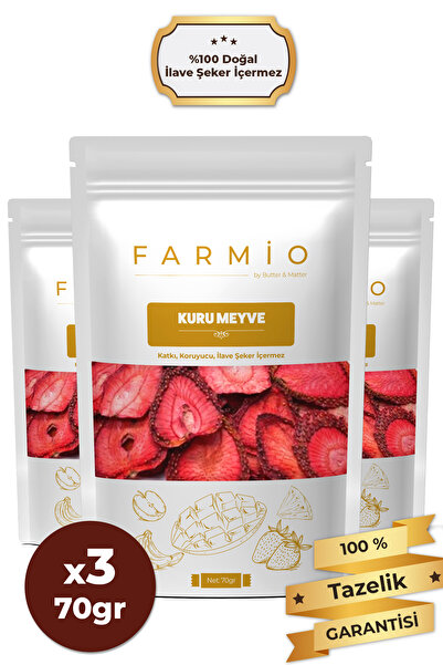 FARMİO Sugar-Free Dried Strawberries – 210Gr – Natural and Without Additives - 3X70Gr