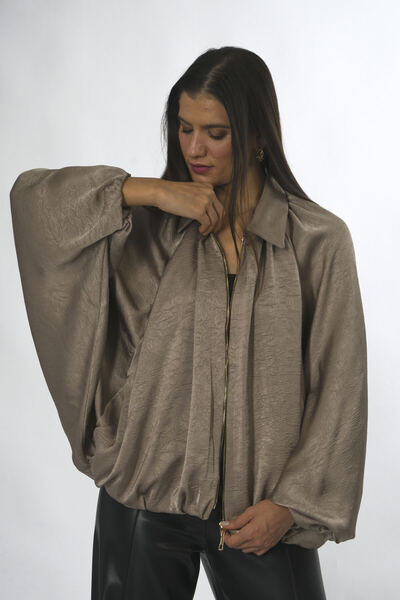 ABBRA Kadın Yarasa Kol Saten Bomber Ceket