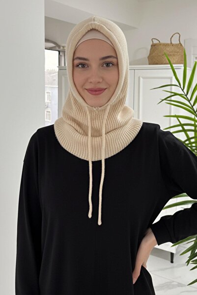 Ka Hijab Knitted Balaklava Hijab Beanie - Beige