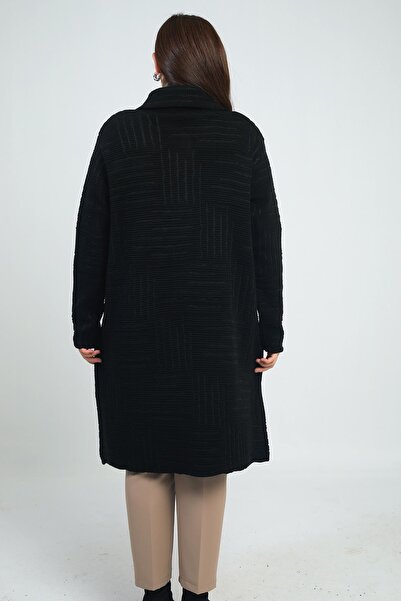 By Saygı Γυναικείο πλεκτό παλτό με κουμπιά μπροστά και τσέπες σε μεγάλο μέγεθος Lycra