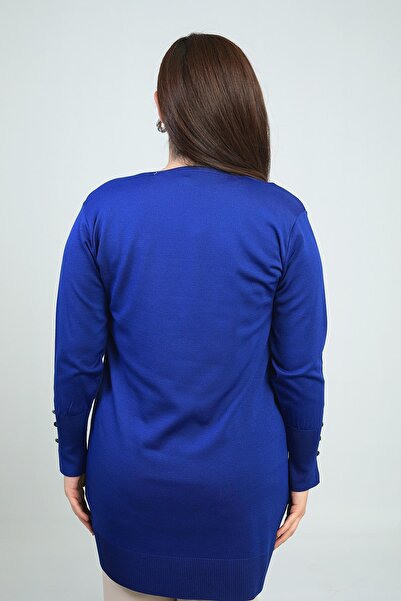 By Saygı Γυναικεία μακριά ζακέτα με κουμπιά στα μανίκια με λεπτομέρεια από πέτρα και γράμματα σε μεγάλο μέγεθος