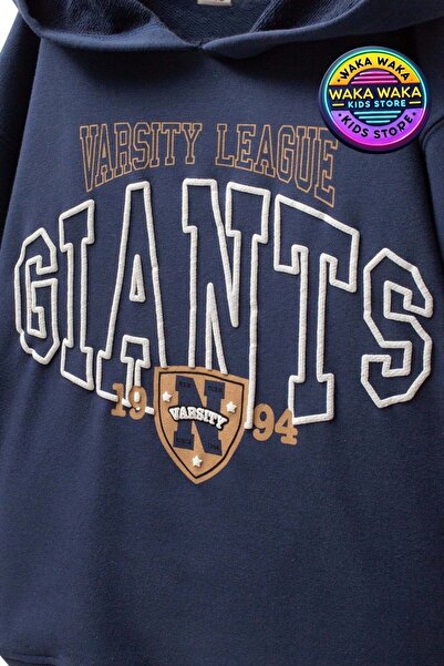 ww waka waka kids store Boy's Navy Blue Varsity League Giants Printed Hooded Sweatshirt