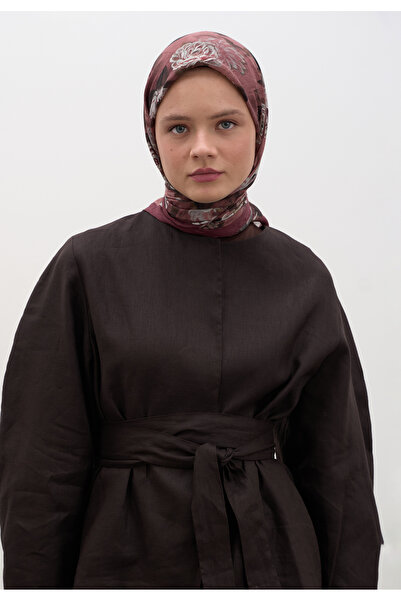 Fresh Шарф з бавовняної віскози з візерунком магнолії, бордовий